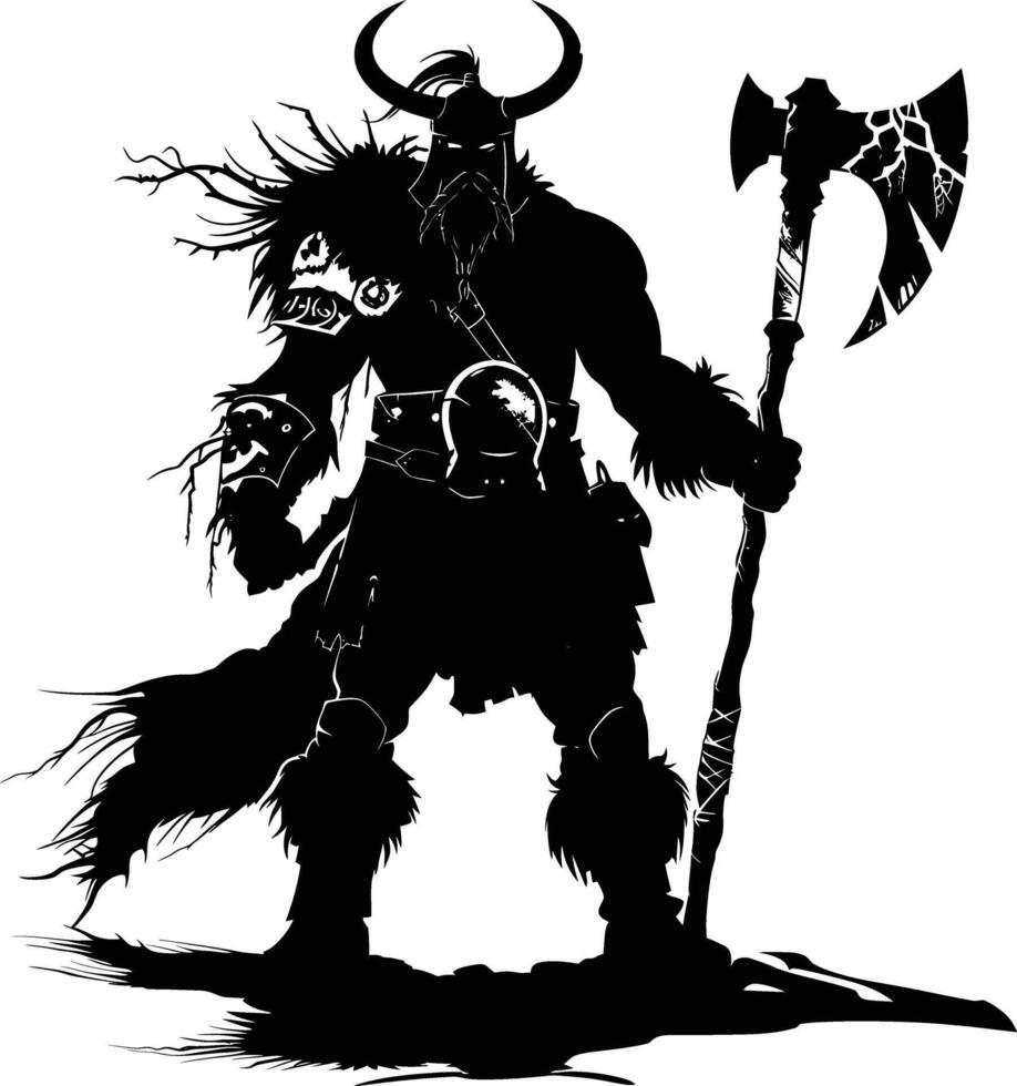 AI generated Silhouette viking warrior in mmorpg game black color only vector