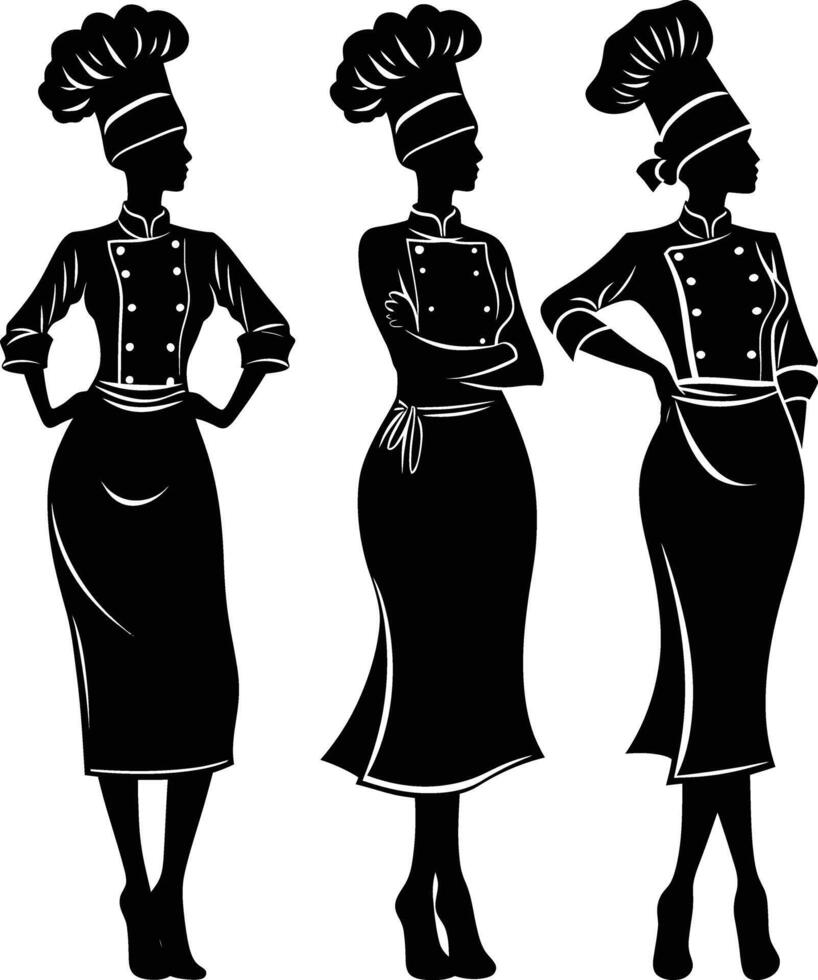 AI generated Silhouette women chef black color only full body vector