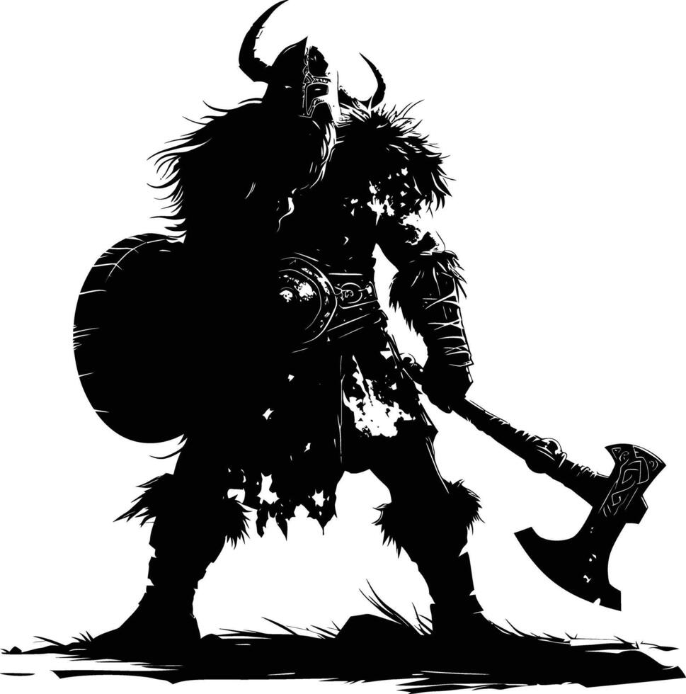 AI generated Silhouette viking warrior in mmorpg game black color only vector