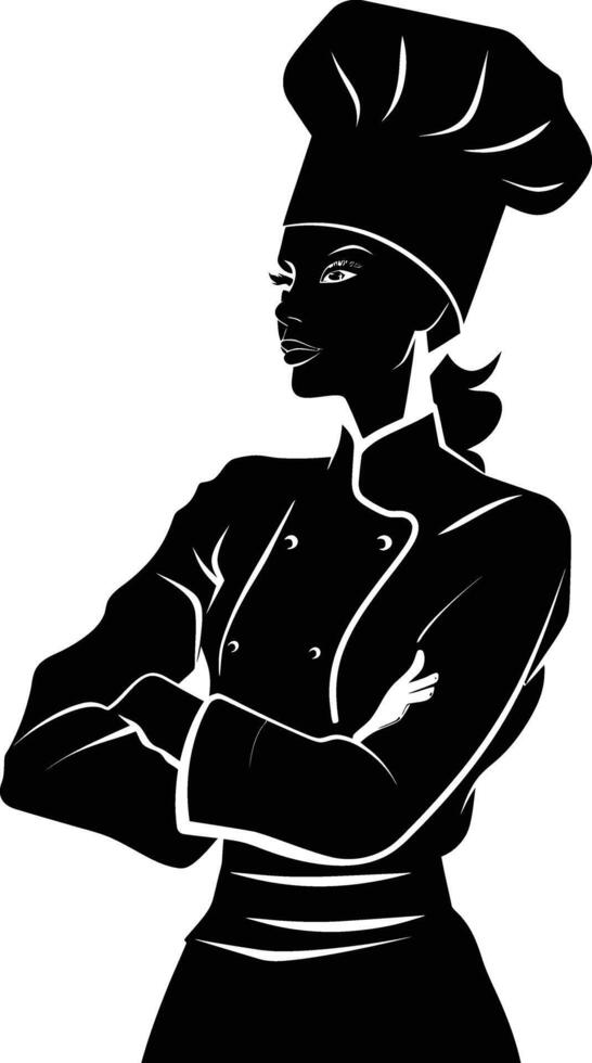 ai generado silueta mujer cocinero negro color solamente lleno cuerpo vector