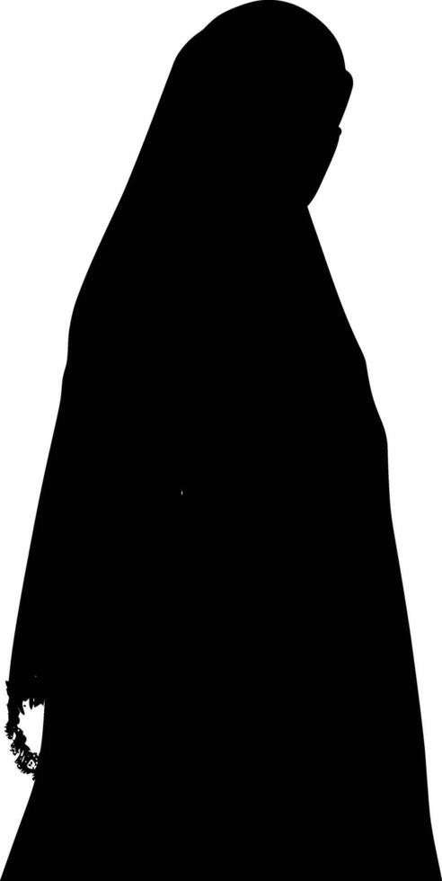 AI generated Silhouette women hijab half top body black color only vector