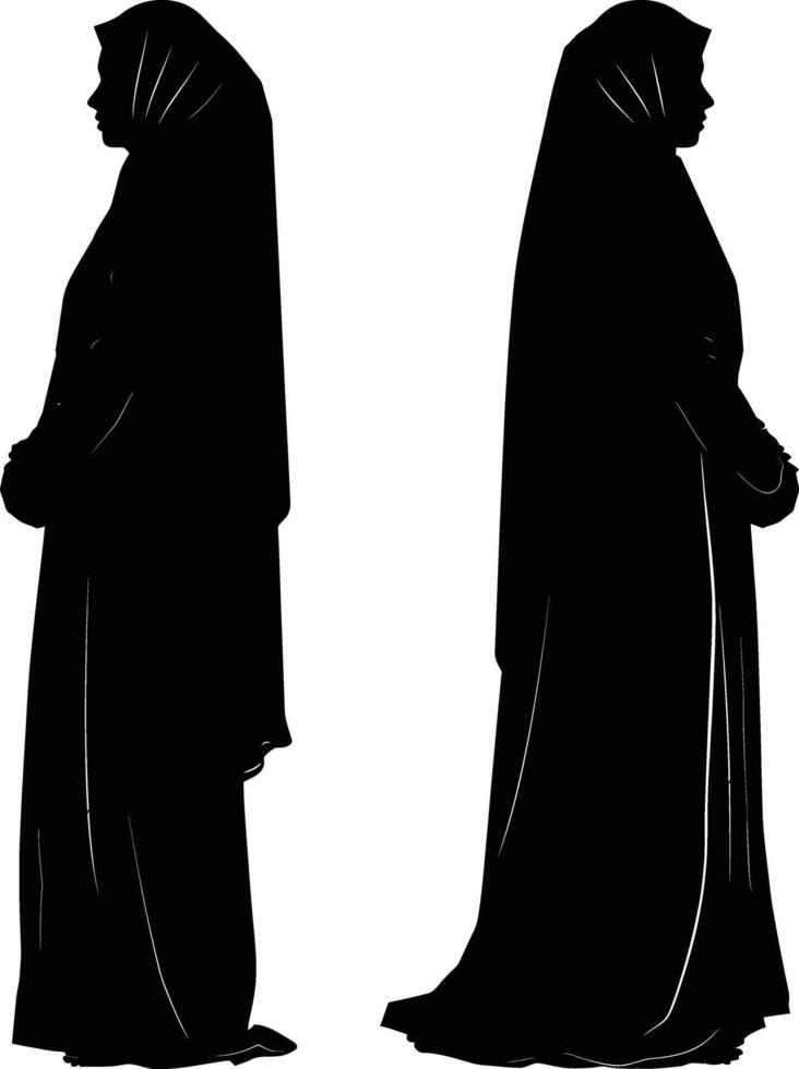 AI generated Silhouette women hijab full body black color only vector