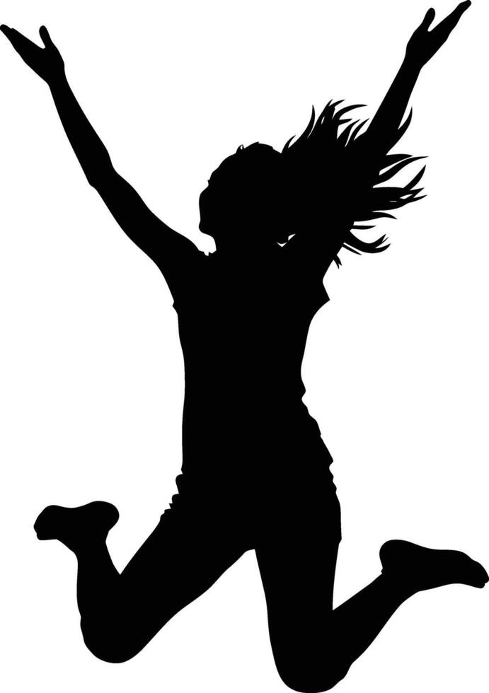 AI generated Silhouette young woman jump happy enjoy life full body vector