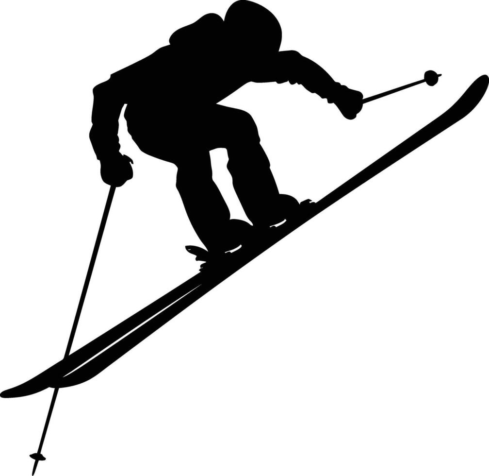 AI generated Silhouette ski jumps in the air black color only full body vector