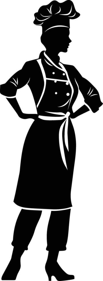 AI generated Silhouette women chef black color only full body vector