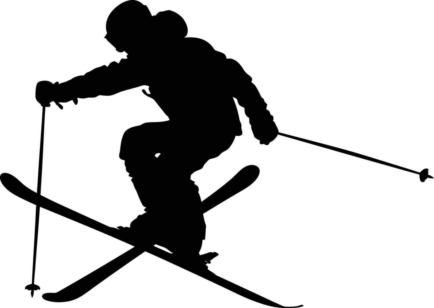 AI generated Silhouette ski jumps in the air black color only full body vector