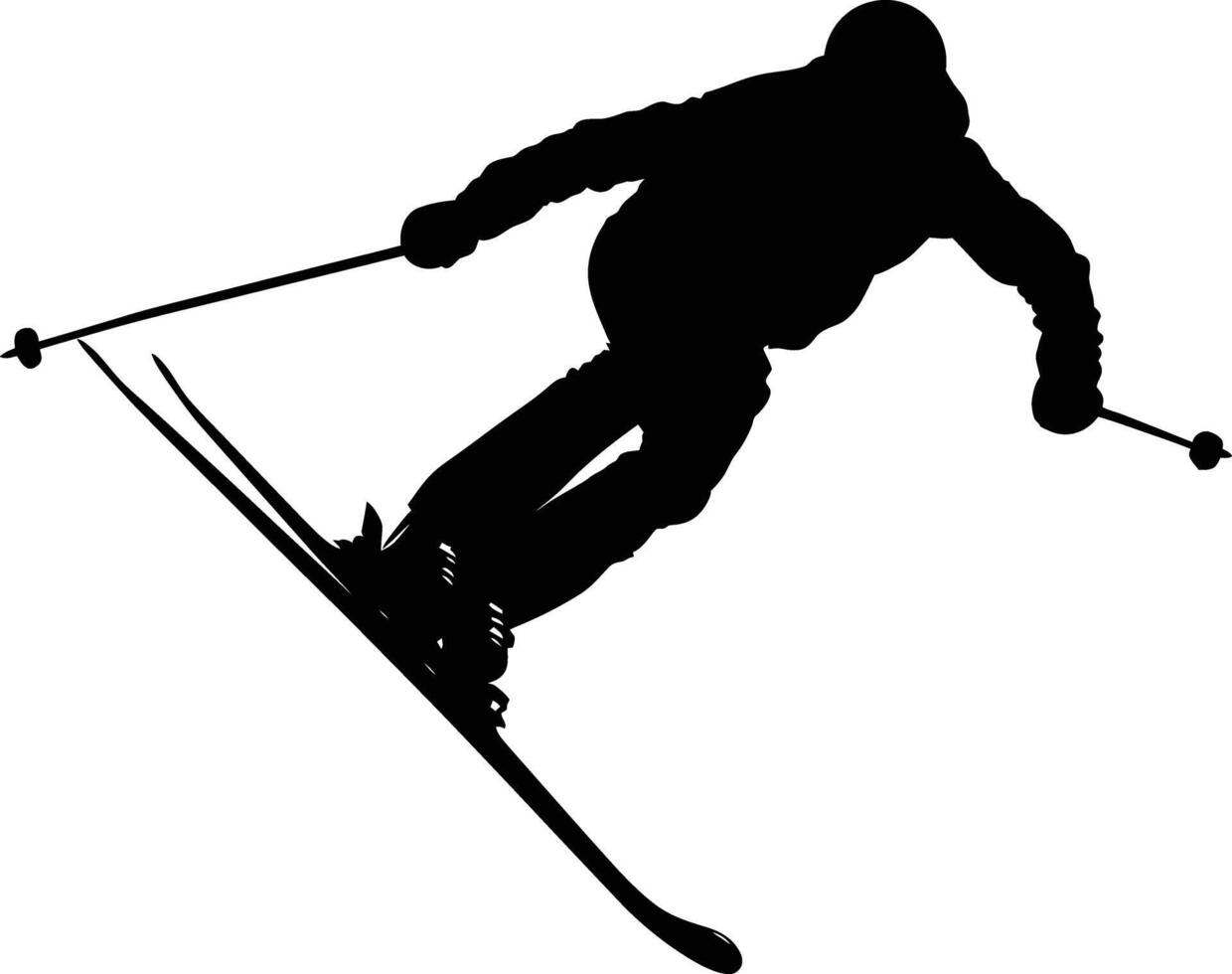 AI generated Silhouette ski jumps in the air black color only full body vector