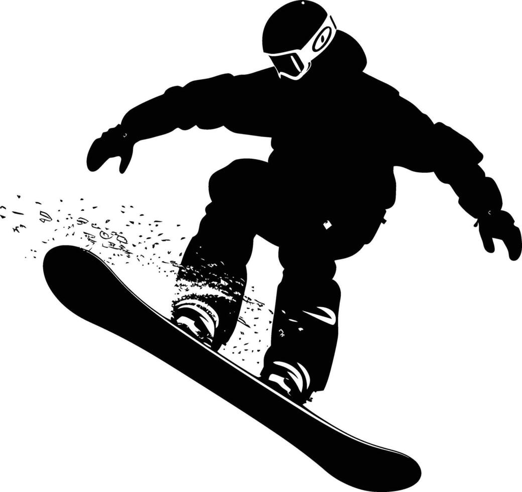 AI generated Silhouette snowboard jumps in the air black color only vector