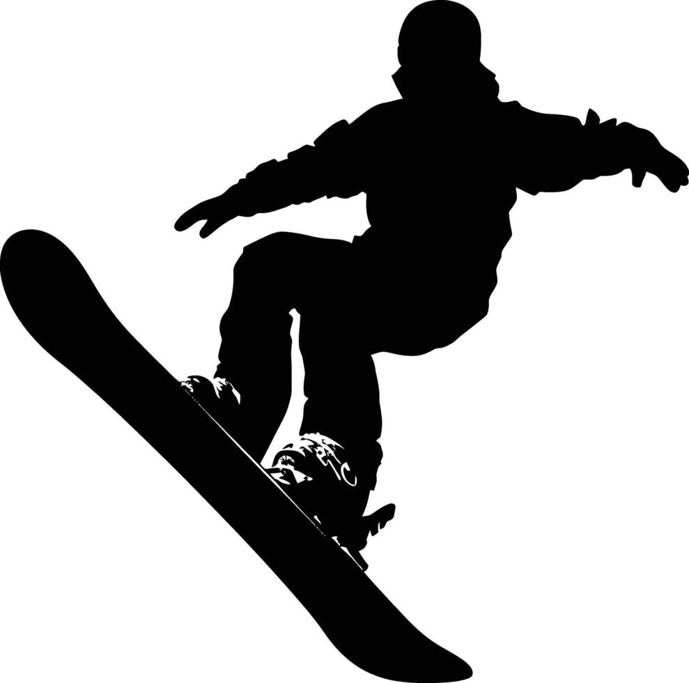 AI generated Silhouette snowboard jumps in the air black color only vector