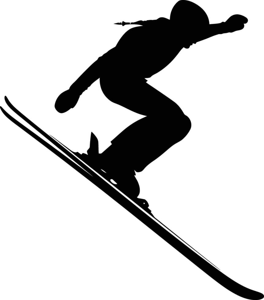 AI generated Silhouette ski jumps in the air black color only full body vector
