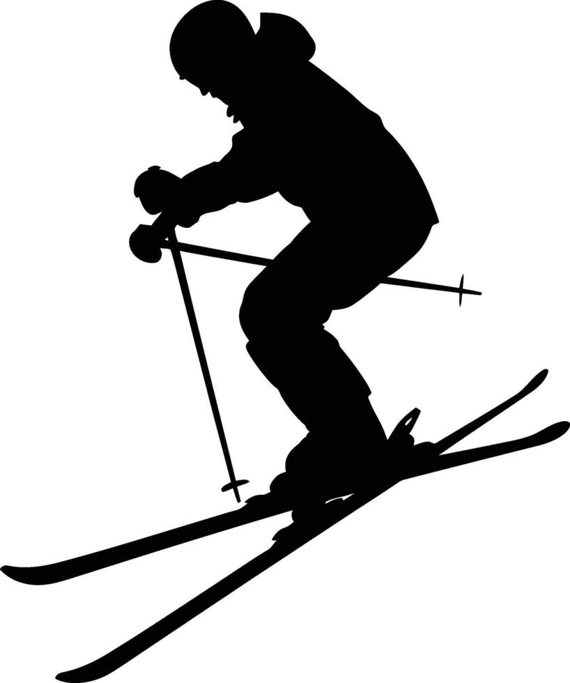 AI generated Silhouette ski jumps in the air black color only full body vector