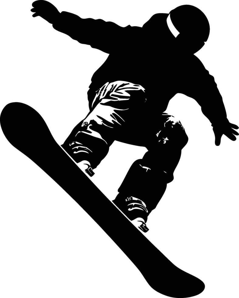 AI generated Silhouette snowboard jumps in the air black color only vector