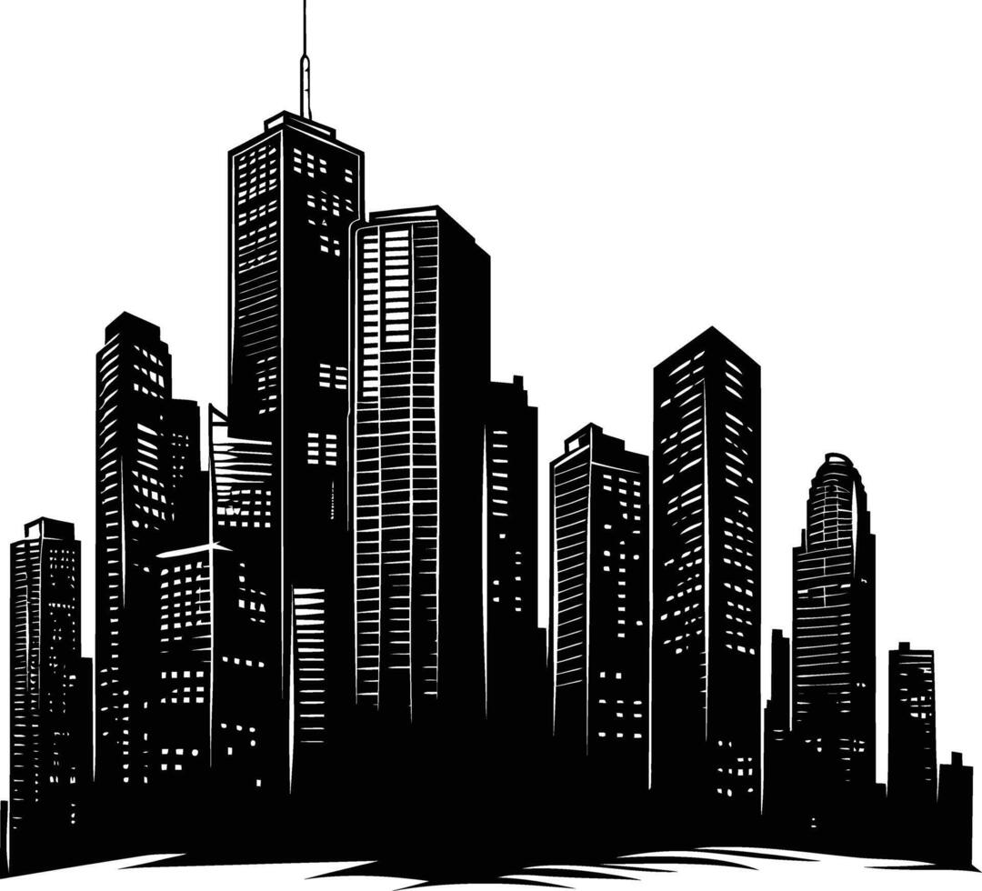 AI generated Silhouette skyscrapers black color only vector
