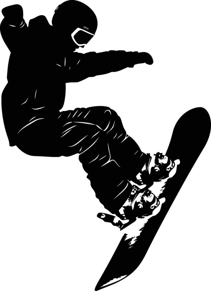 AI generated Silhouette snowboard jumps in the air black color only vector