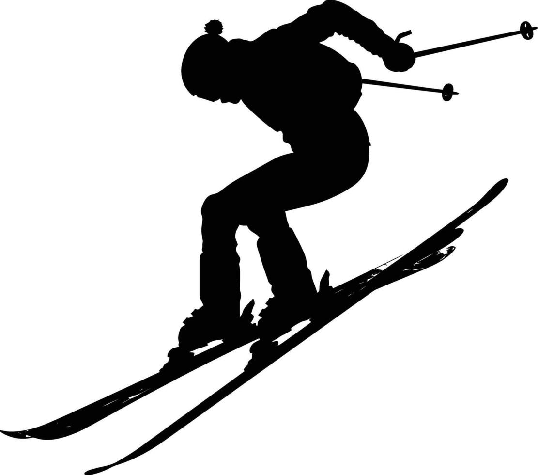 AI generated Silhouette ski jumps in the air black color only full body vector