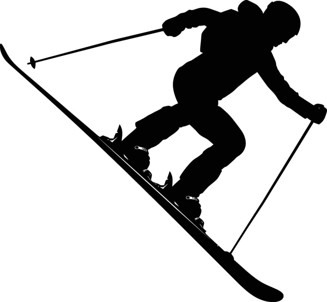 AI generated Silhouette ski jumps in the air black color only full body vector