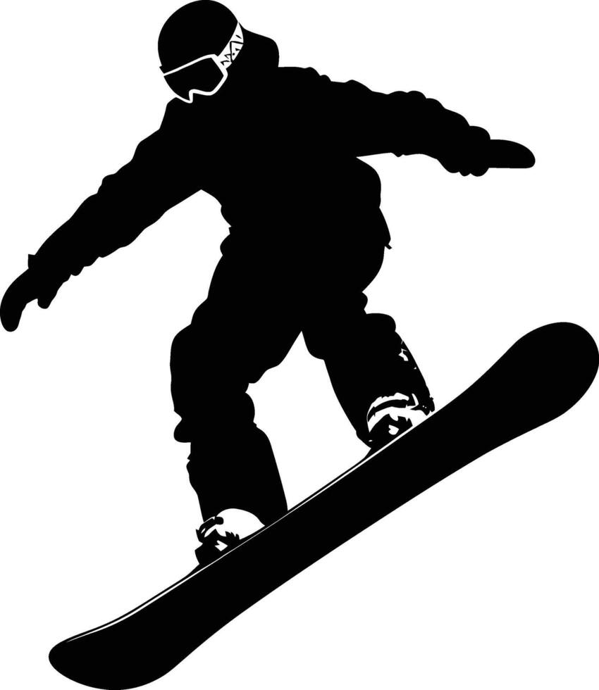 AI generated Silhouette snowboard jumps in the air black color only vector