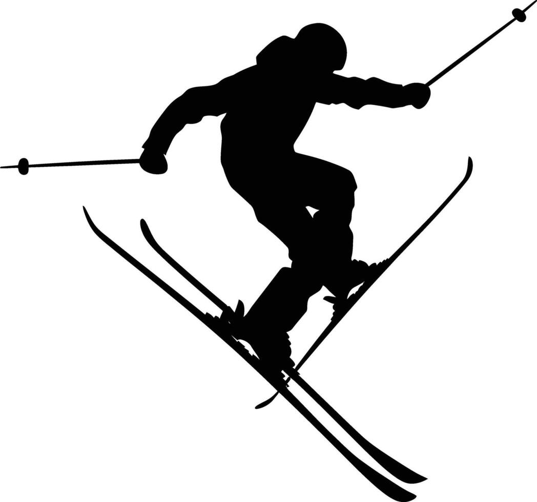 AI generated Silhouette ski jumps in the air black color only full body vector