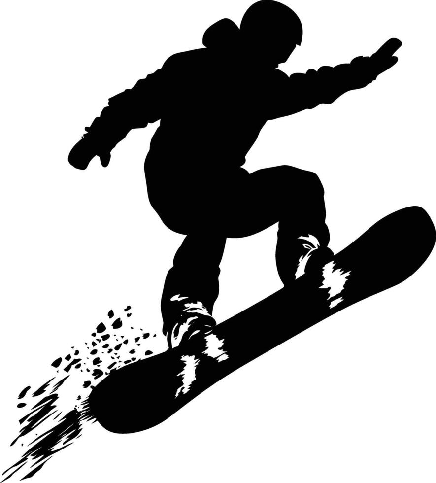 AI generated Silhouette snowboard jumps in the air black color only vector