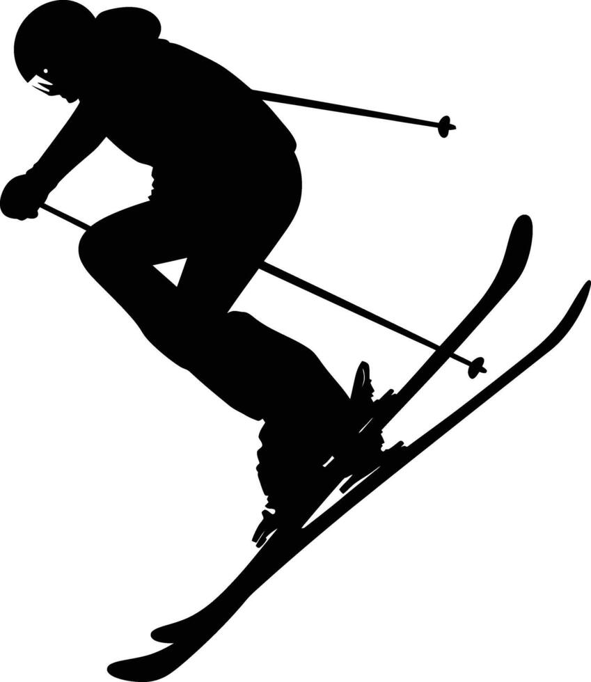 AI generated Silhouette ski jumps in the air black color only full body vector