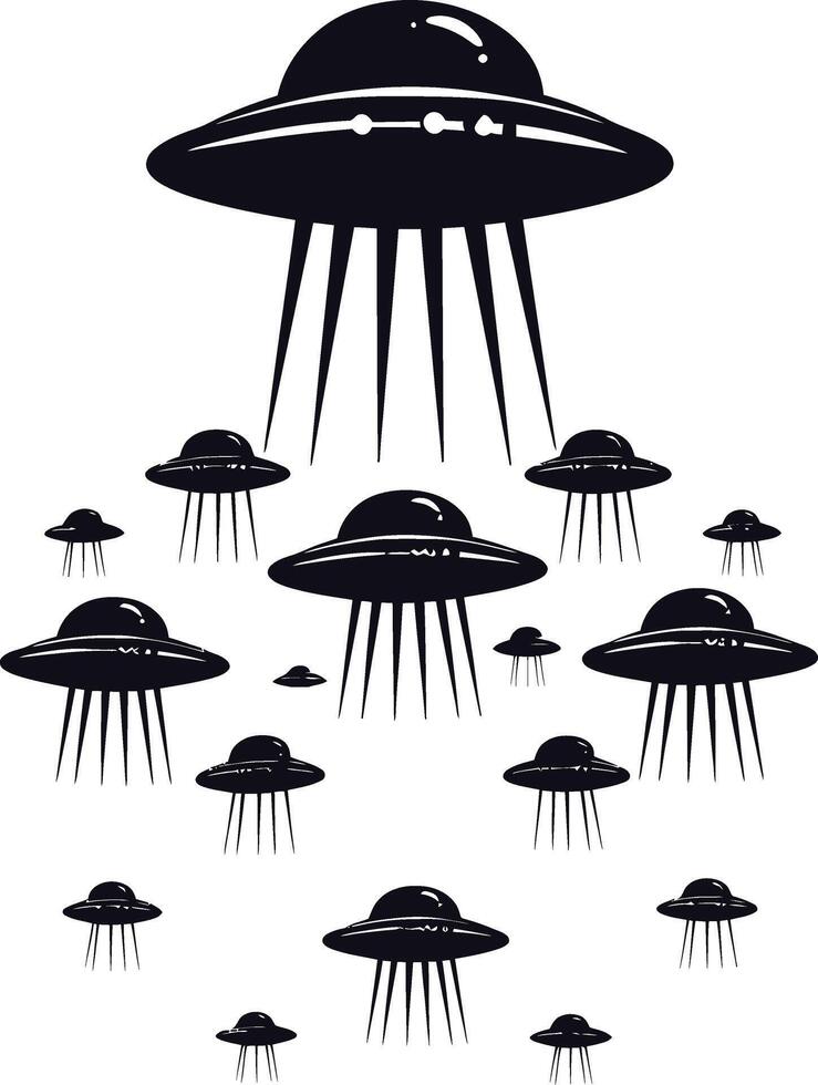 AI generated Silhouette space invaders by UFO black color only vector