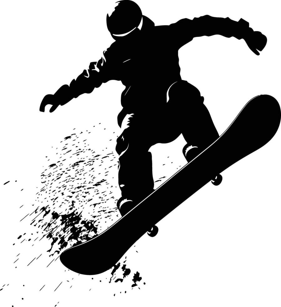 AI generated Silhouette snowboard jumps in the air black color only vector