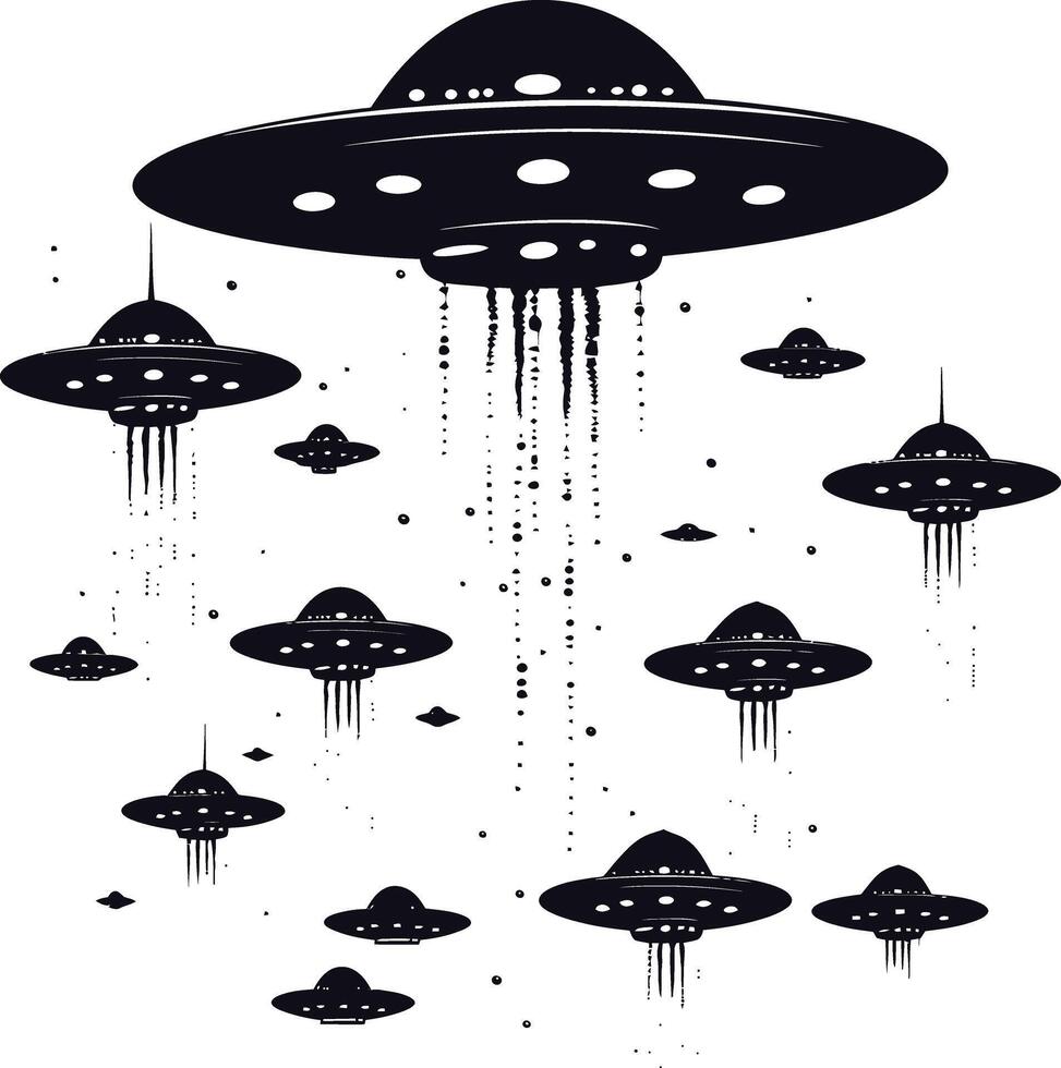 AI generated Silhouette space invaders by UFO black color only vector