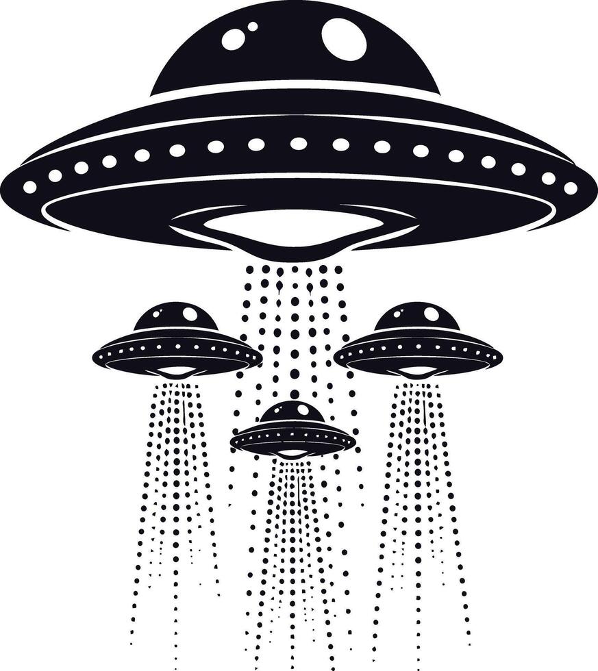AI generated Silhouette space invaders by UFO black color only vector