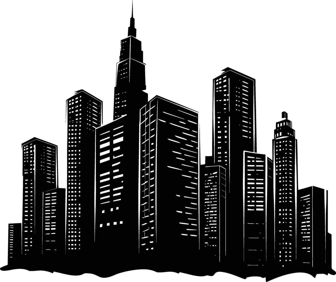 AI generated Silhouette skyscrapers black color only vector