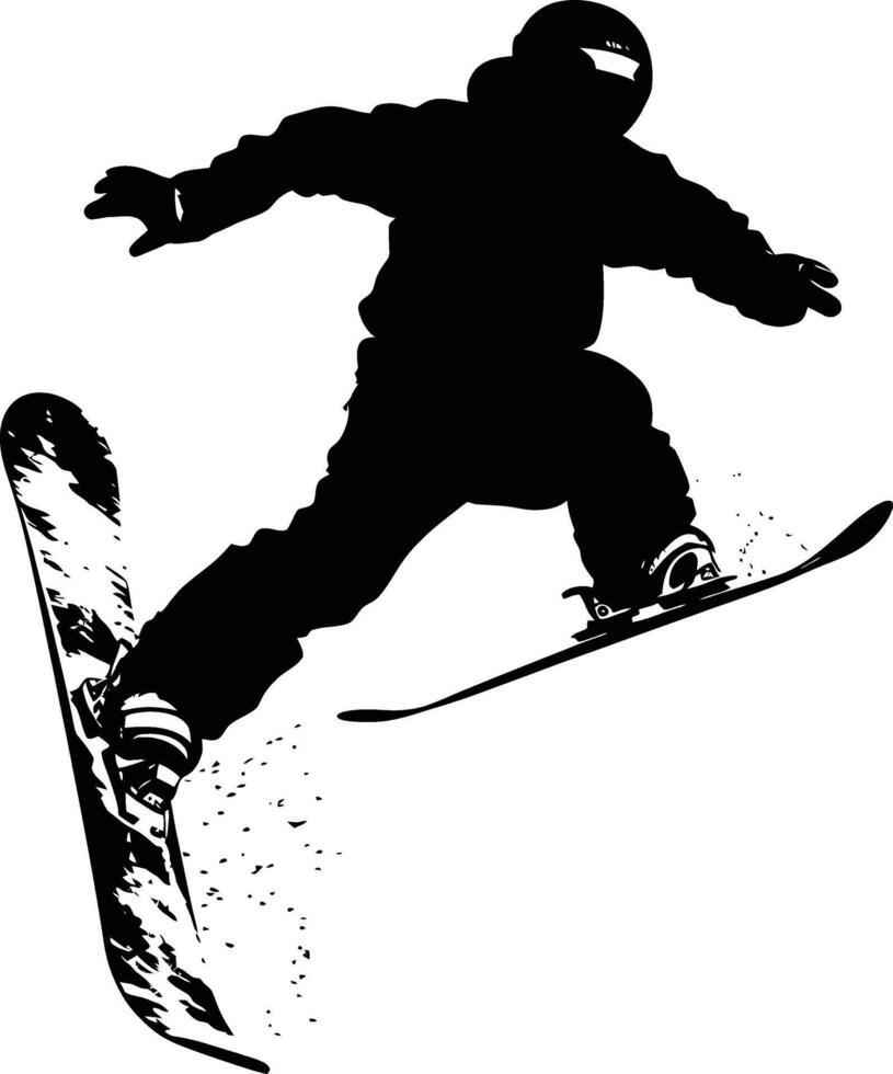 AI generated Silhouette snowboard jumps in the air black color only vector