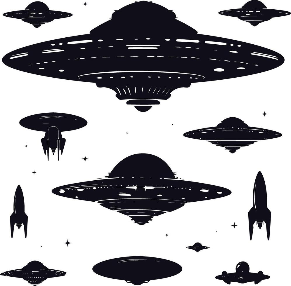 AI generated Silhouette space invaders by UFO black color only vector