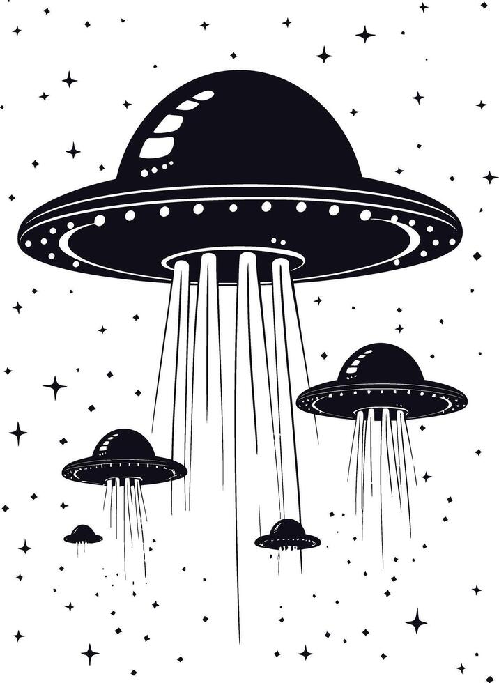 AI generated Silhouette space invaders by UFO black color only vector