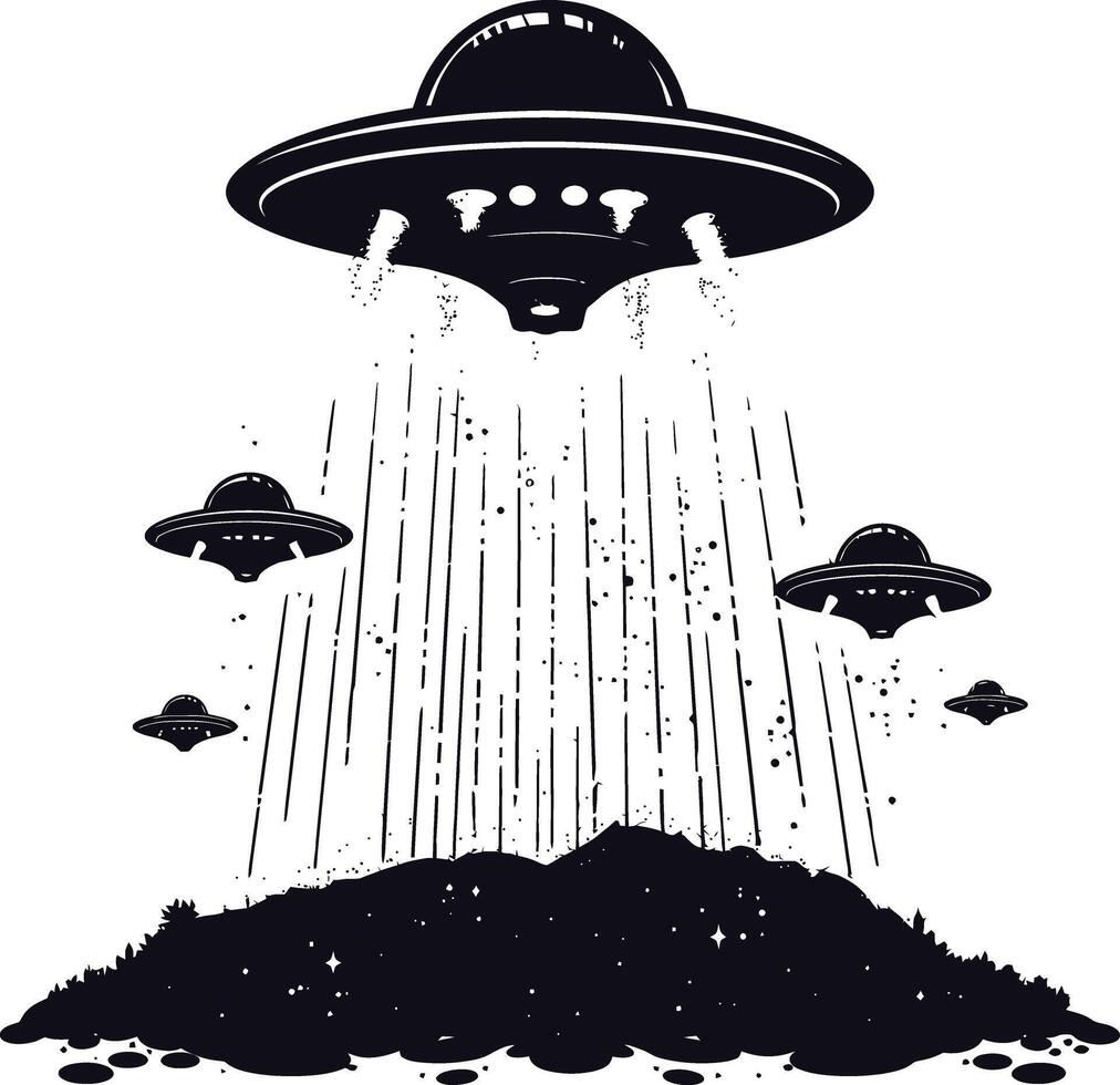 AI generated Silhouette space invaders by UFO black color only vector