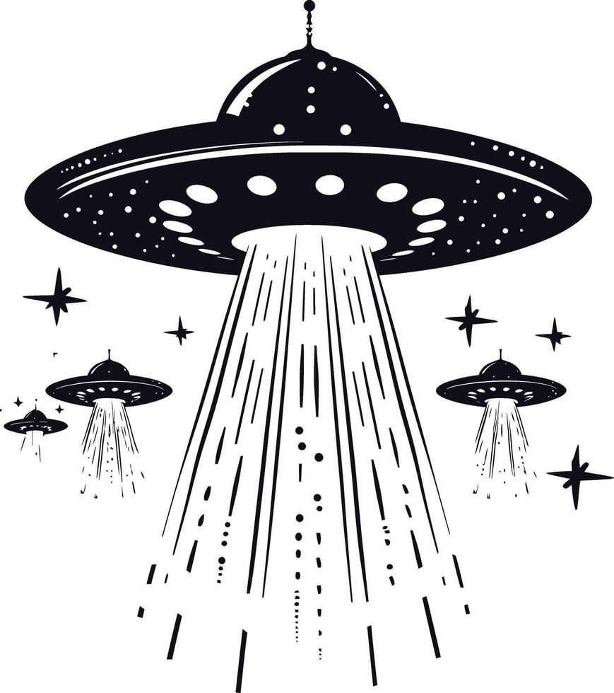 AI generated Silhouette space invaders by UFO black color only vector
