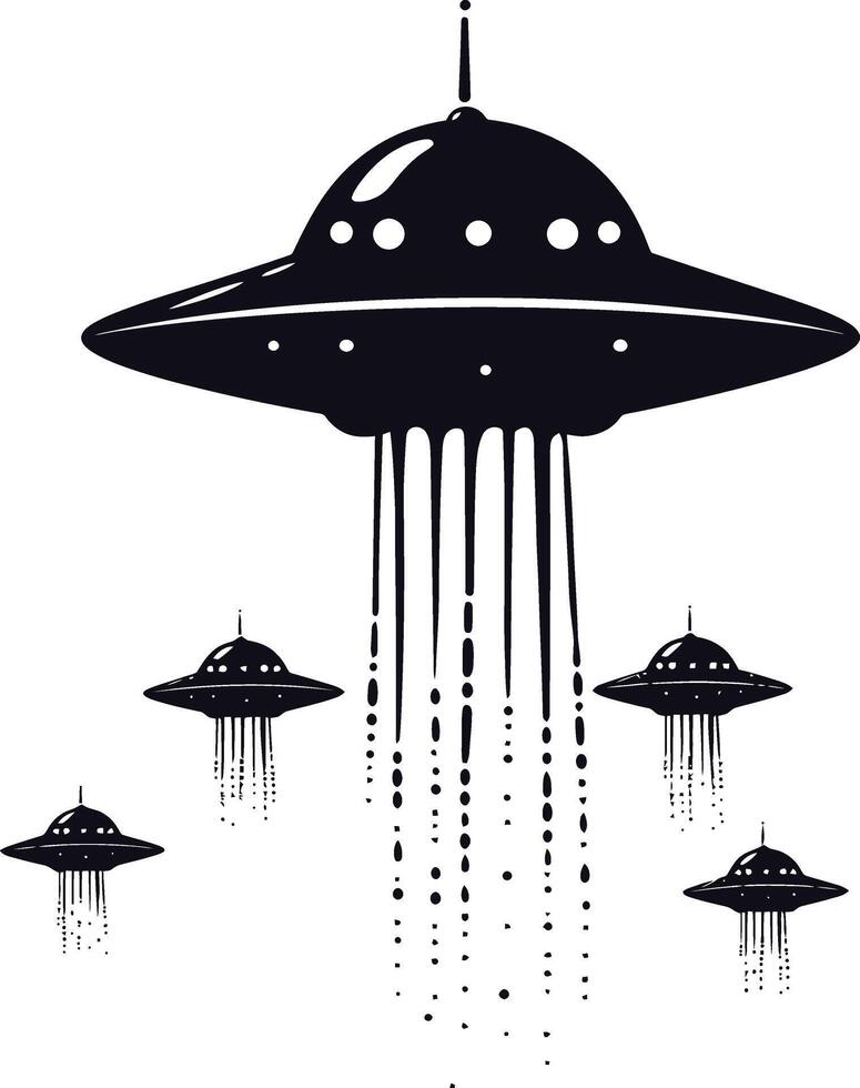 AI generated Silhouette space invaders by UFO black color only vector