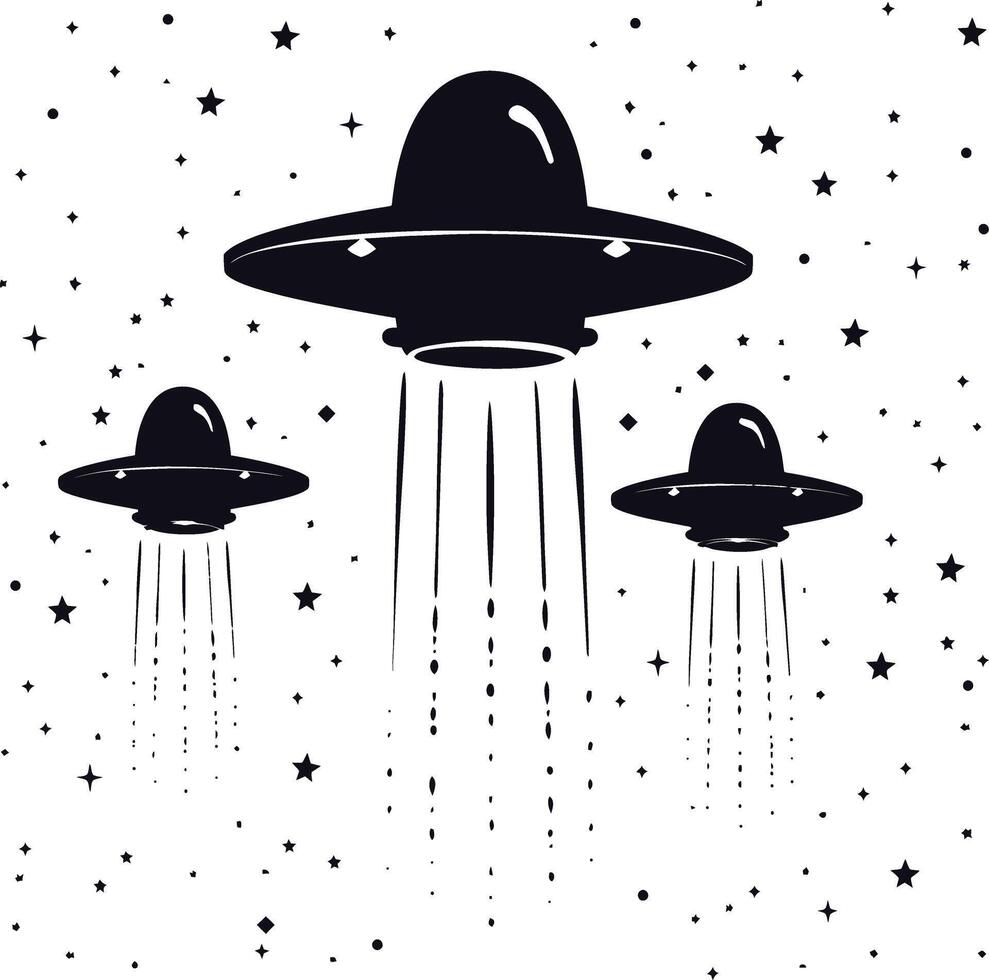 AI generated Silhouette space invaders by UFO black color only vector
