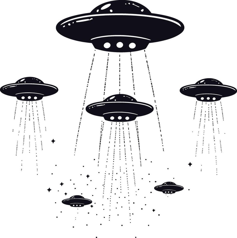 AI generated Silhouette space invaders by UFO black color only vector