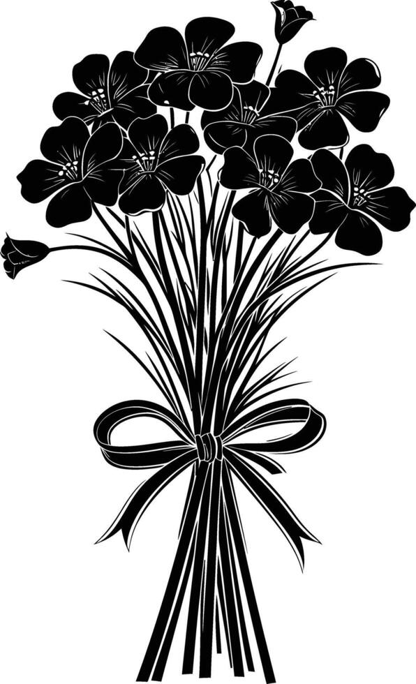 AI generated Silhouette spring flower bouquet tied with ribbon black color only vector