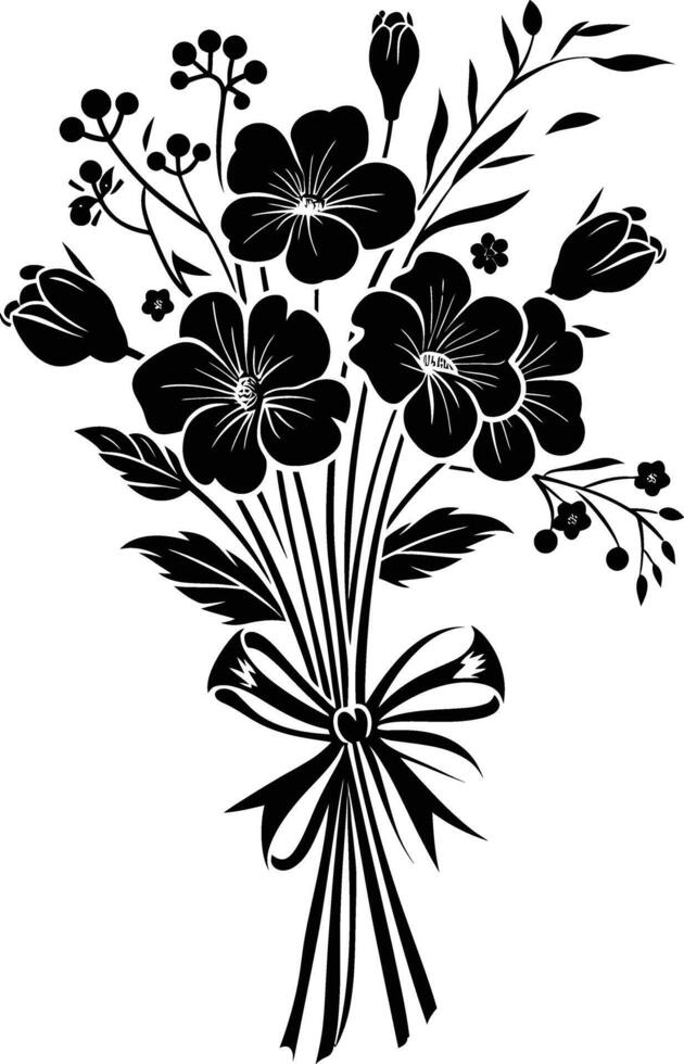 ai generado silueta primavera flor ramo de flores atado con cinta negro color solamente vector