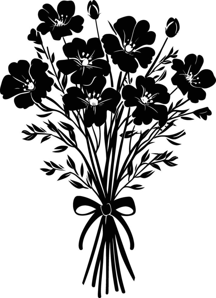 ai generado silueta primavera flor ramo de flores atado con cinta negro color solamente vector