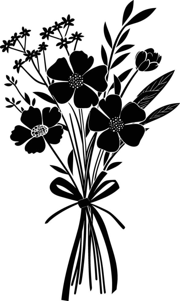 ai generado silueta primavera flor ramo de flores atado con cinta negro color solamente vector