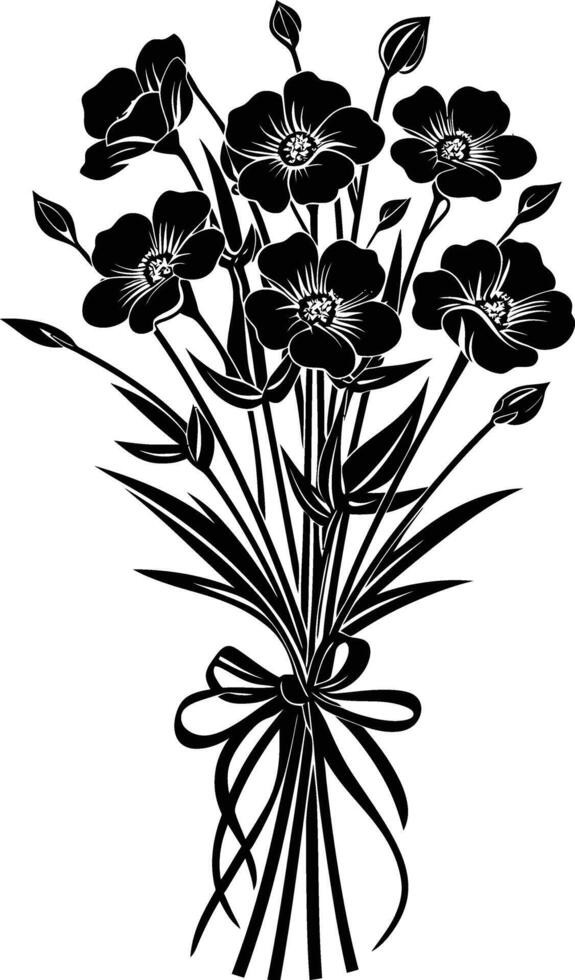 AI generated Silhouette spring flower bouquet tied with ribbon black color only vector