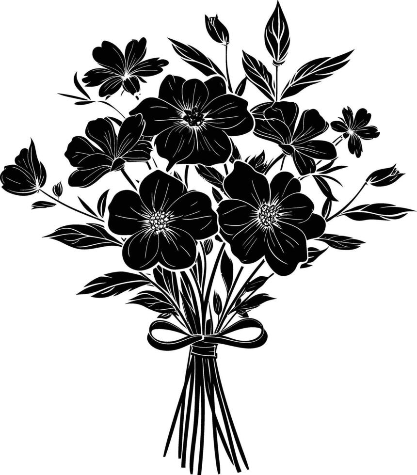 ai generado silueta primavera flor ramo de flores atado con cinta negro color solamente vector