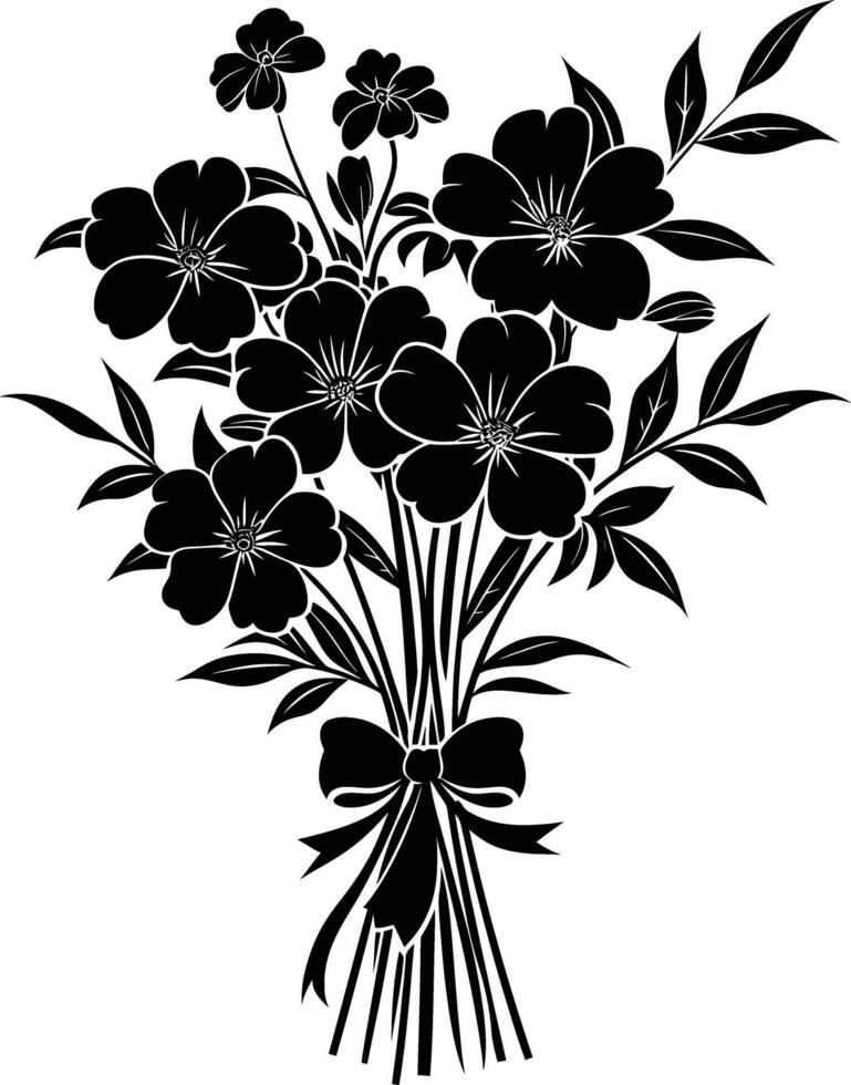 ai generado silueta primavera flor ramo de flores atado con cinta negro color solamente vector