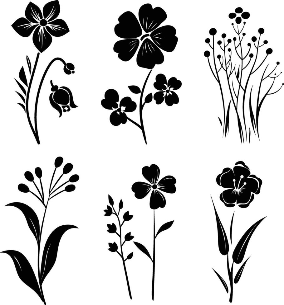 ai generado silueta primavera flor colección negro color solamente vector