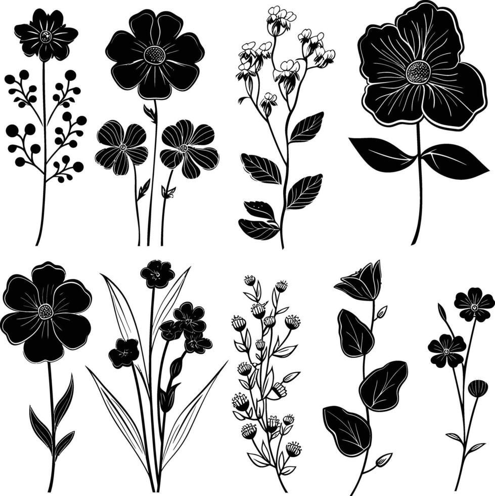 ai generado silueta primavera flor colección negro color solamente vector