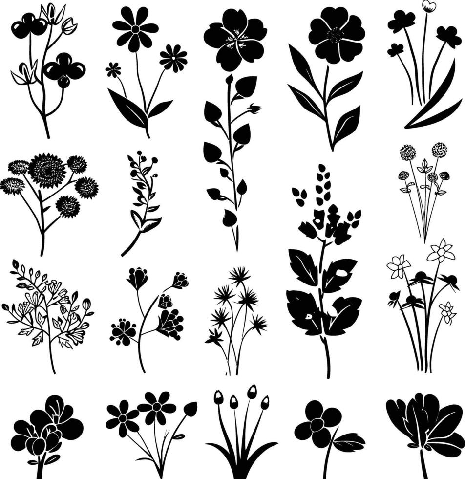 ai generado silueta primavera flor colección negro color solamente vector