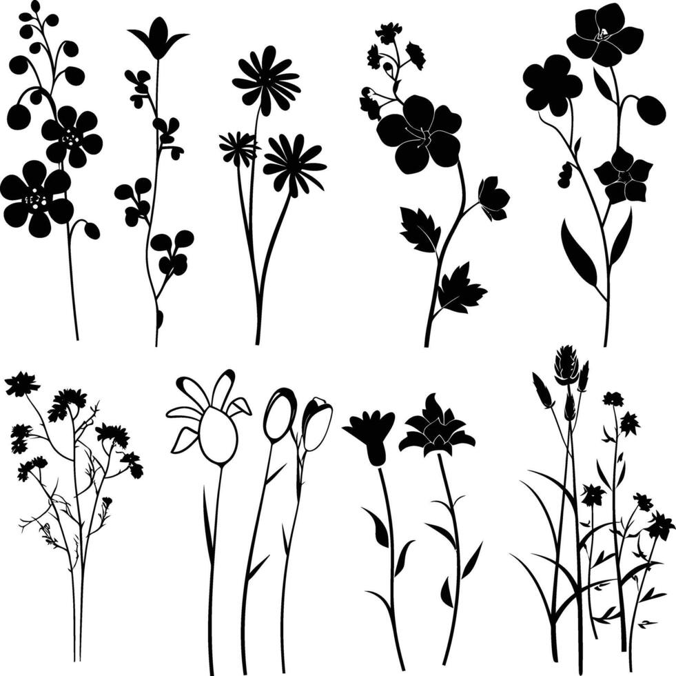 ai generado silueta primavera flor colección negro color solamente vector