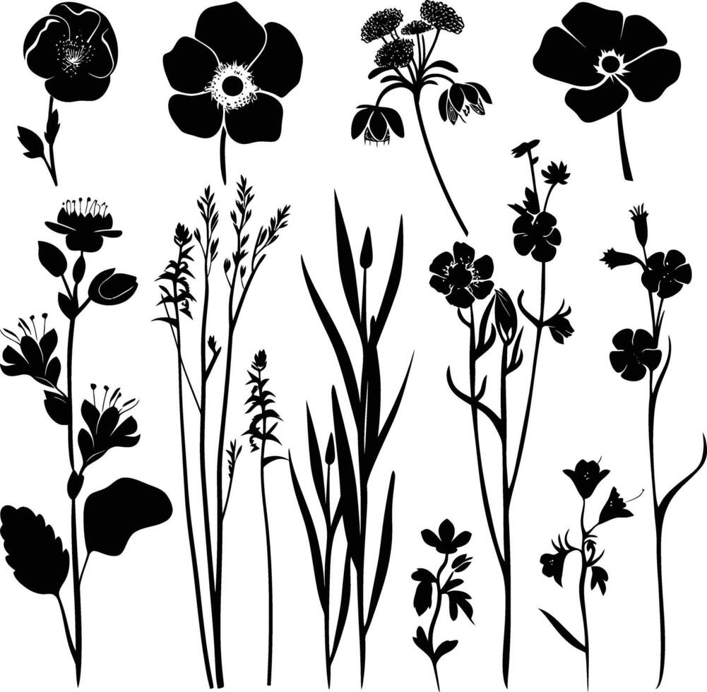 ai generado silueta primavera flor colección negro color solamente vector