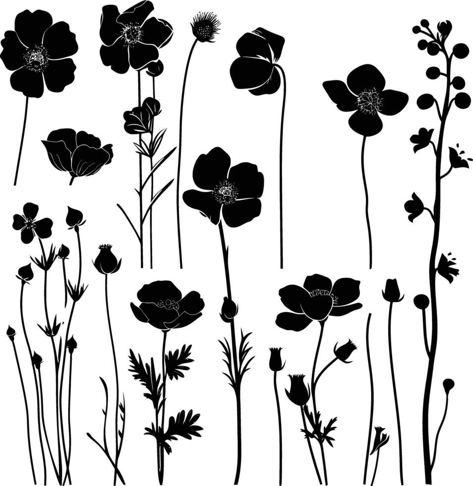 ai generado silueta primavera flor colección negro color solamente vector